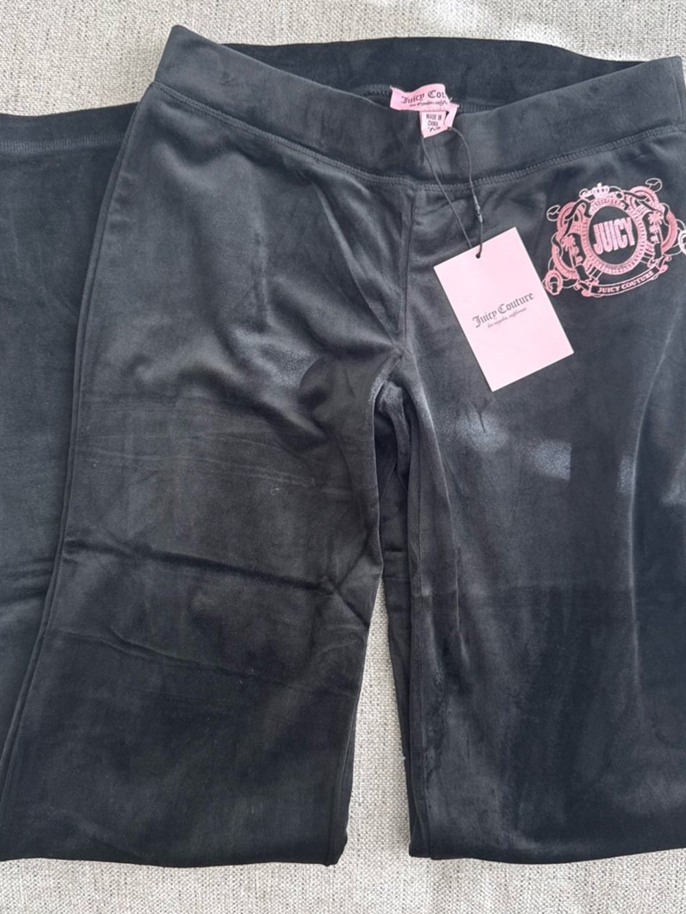 Juicy Couture black velour sweatpants with pink logo